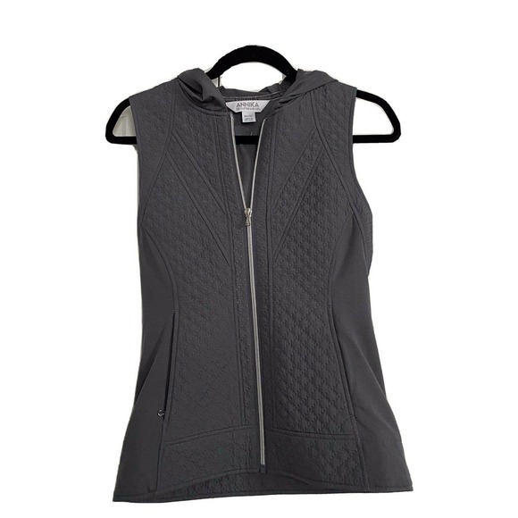 ANNIKA Cutter & Buck Gray Quilted Golf Vest Hood Hoodie Jacket Womens Sz XS - Picture 1 of 3